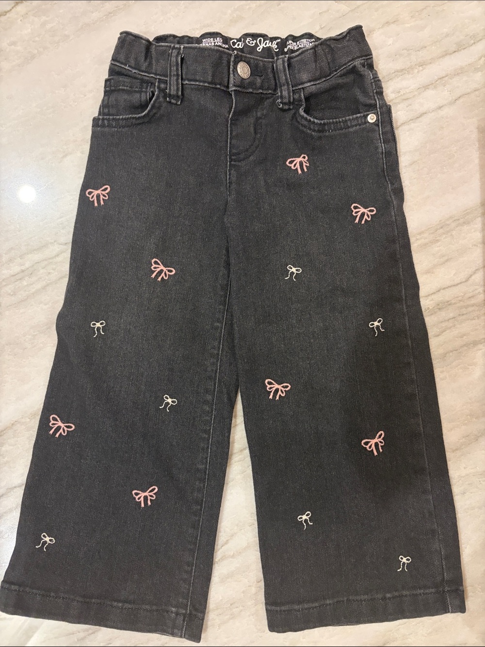 Cat & Jack Black Wide Leg Girls' Jeans with Pink & White Embroidered Bows